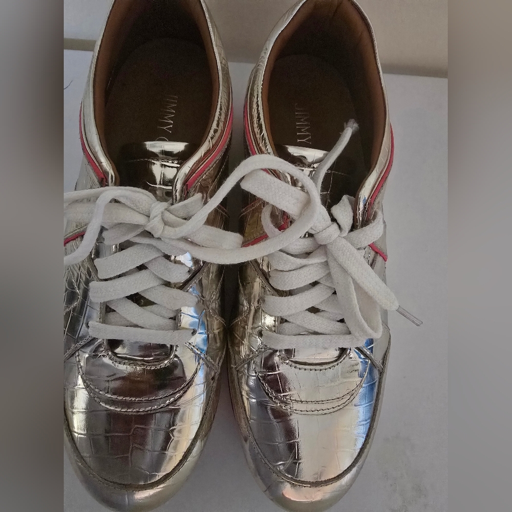Jimmy Choo Silver and Pink Sneakers